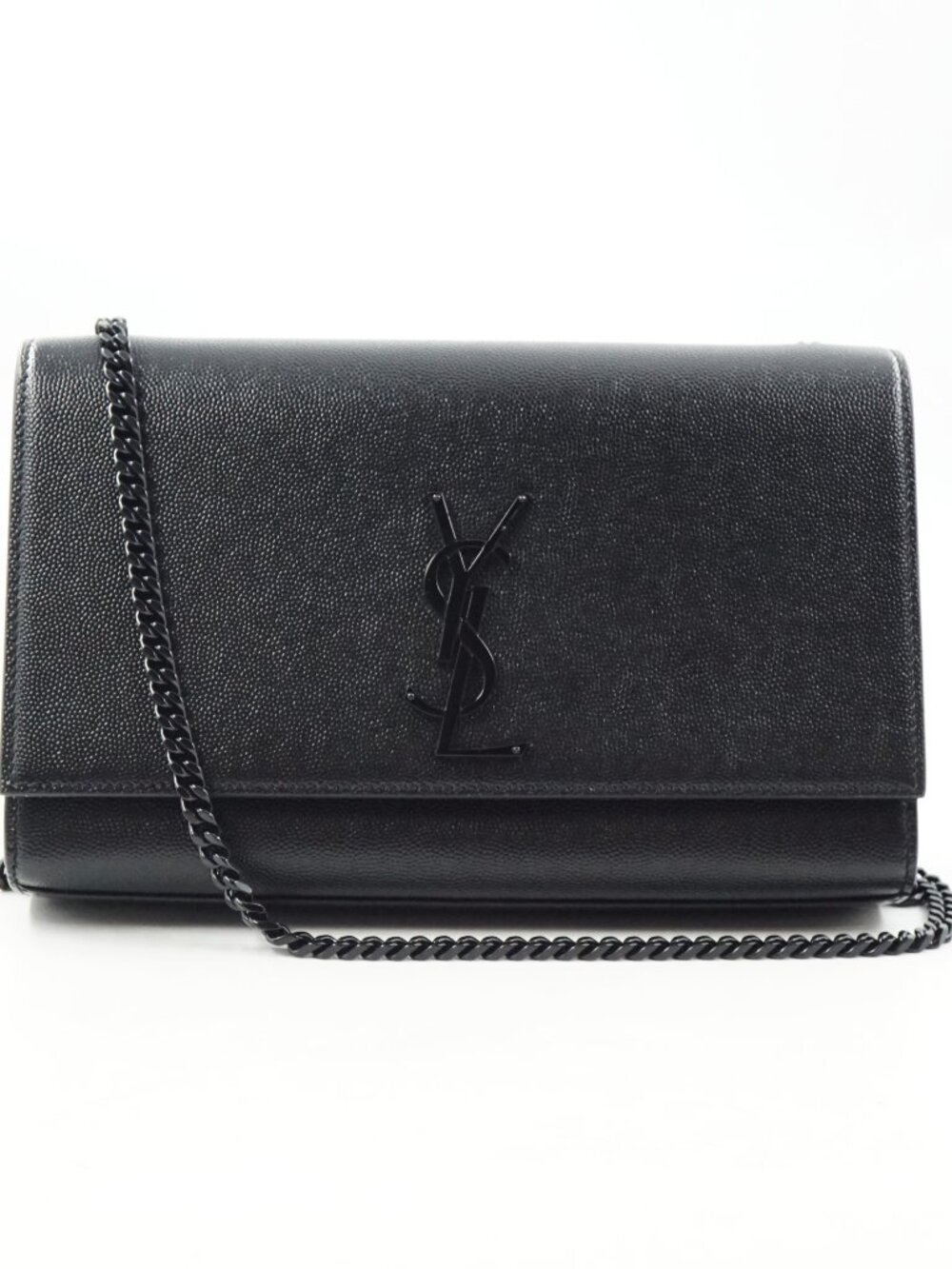Saint Laurent Kate Medium Chain Shoulder Bag In Black Grain De Poudre Leather